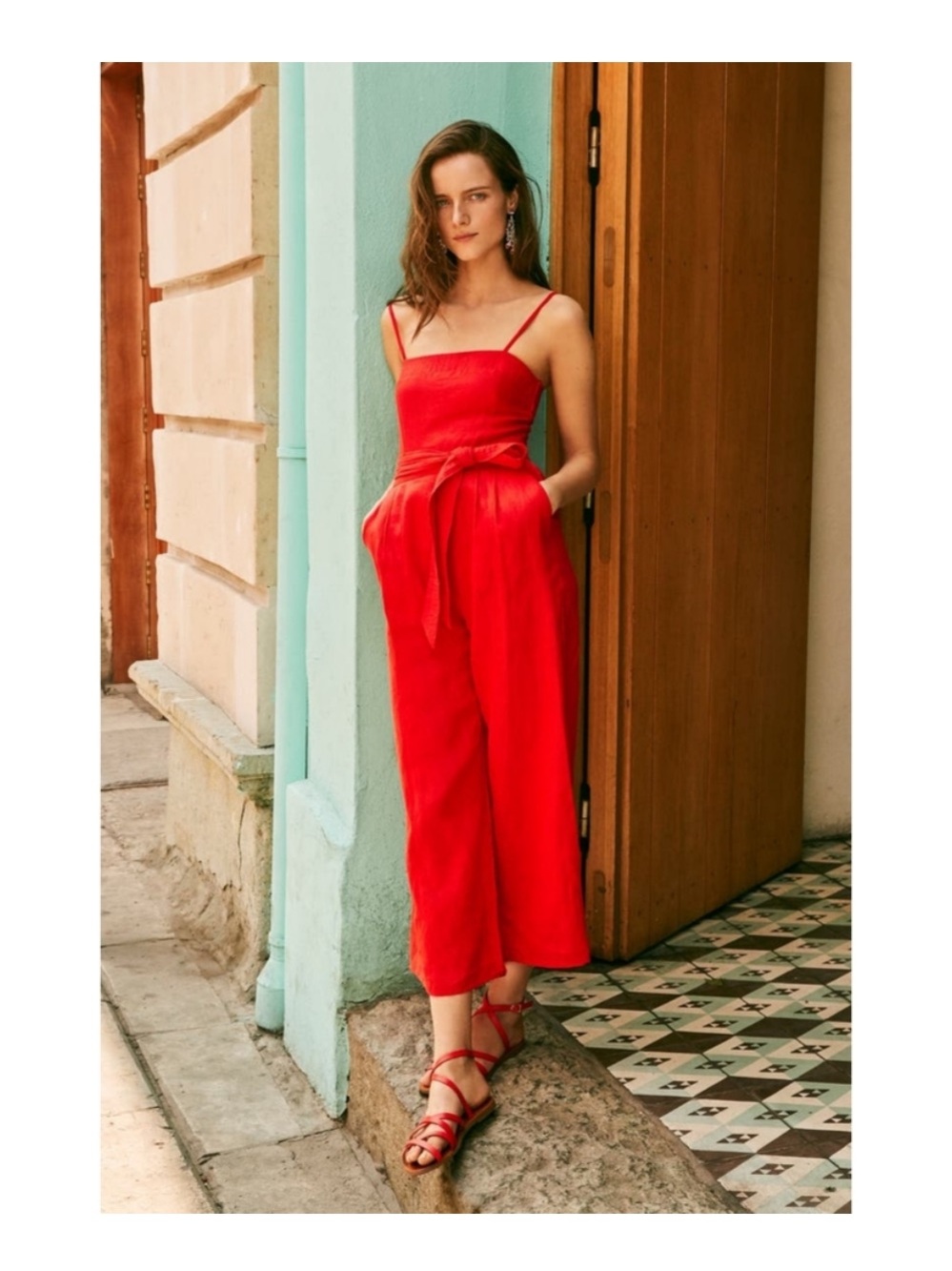 J. Crew Tie Waist Linen Jumpsuit